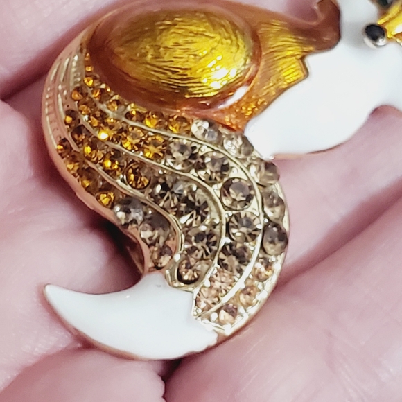 Fox brooch enamel crystal orange copper fall autumn animal woodland pendant - Picture 14 of 14